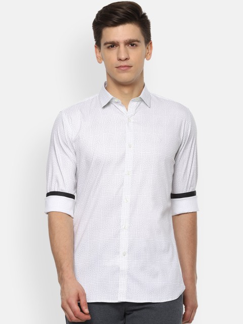 

V Dot Men White Slim Fit Printed Casual Shirt