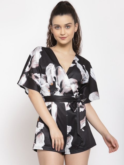 

iki chic Women Black & White Floral Printed Rompers