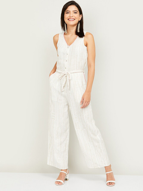 

Colour Me by Melange Off White & Grey Printed Basic Jumpsuit