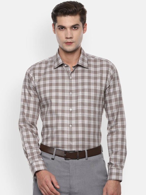 

Van Heusen Men Grey Slim Fit Tartan Checks Checked Formal Cotton Shirt