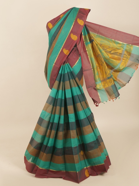 

Pothys Sea Green & Maroon Striped Saree