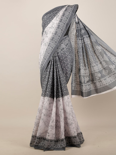 

Pothys White & Grey Batik Printed Saree