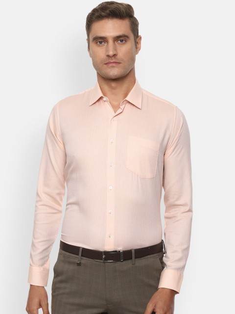 

Van Heusen Men Peach-Coloured Self Design Slim Fit Cotton Formal Shirt