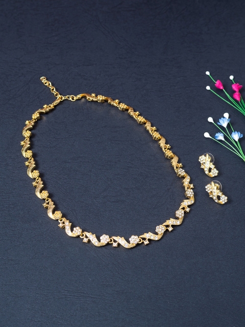 

Golden Peacock Gold-Toned & White AD-Studded Contemporary Jewellery Set