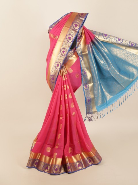 

Pothys Pink & Gold-Toned Woven Design Silk Blend Saree