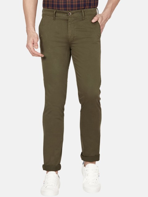 

Oxemberg Men Olive Green Slim Fit Mid-Rise Trousers