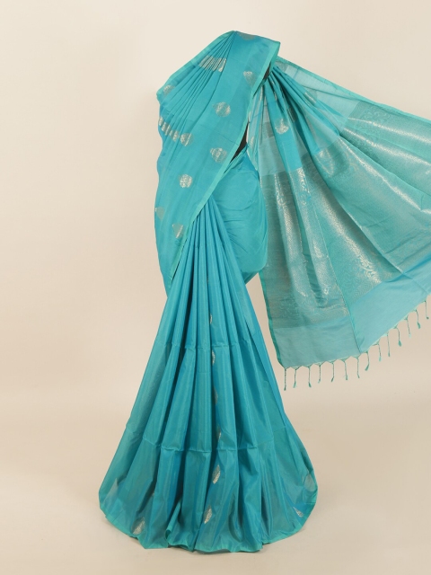 

Pothys Blue & Silver-Toned Ethnic Motifs Zari Silk Blend Saree