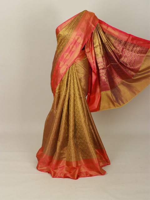 

Pothys Gold-Toned & Pink Woven Design Zari Art Silk Banarasi Saree