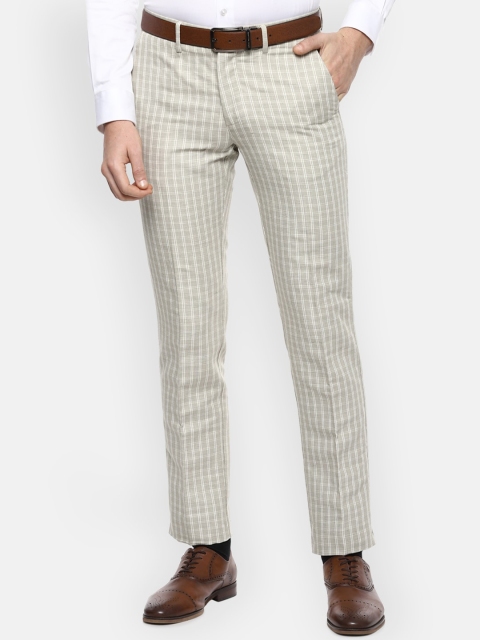 

Louis Philippe Men Cream-Coloured Checked Slim Fit Formal Trousers