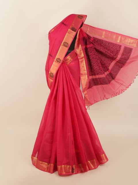 

Pothys Pink & Black Ethnic Motifs Zari Saree