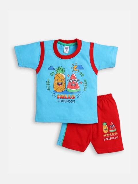 Nottie Planet Boys Blue & Red Printed T-shirt with Shorts