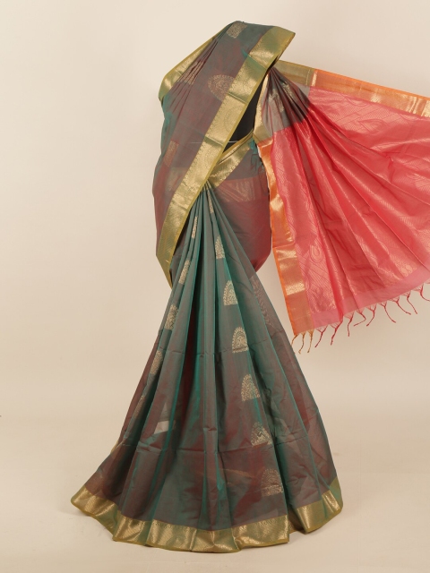 

Pothys Green & Gold-Toned Woven Design Zari Saree