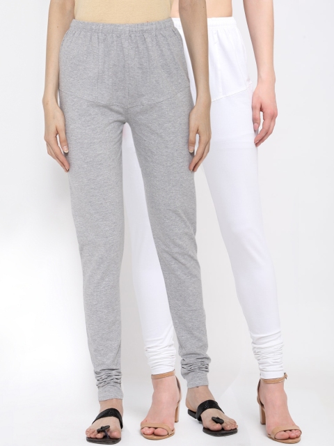 

KLOTTHE Women Pack Of 2 Solid Churidar-Length Cotton Leggings, White