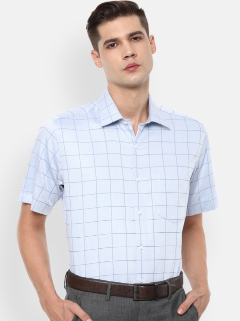 

Van Heusen Men Blue Windowpane Checked Cotton Formal Shirt