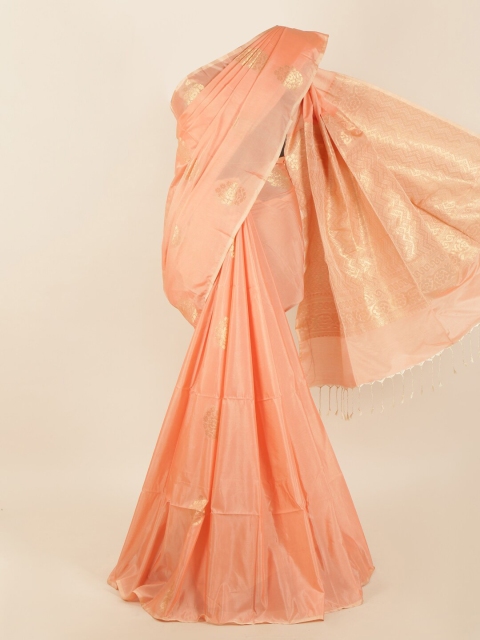 

Pothys Peach-Coloured & Gold-Toned Woven Design Silk Blend Saree