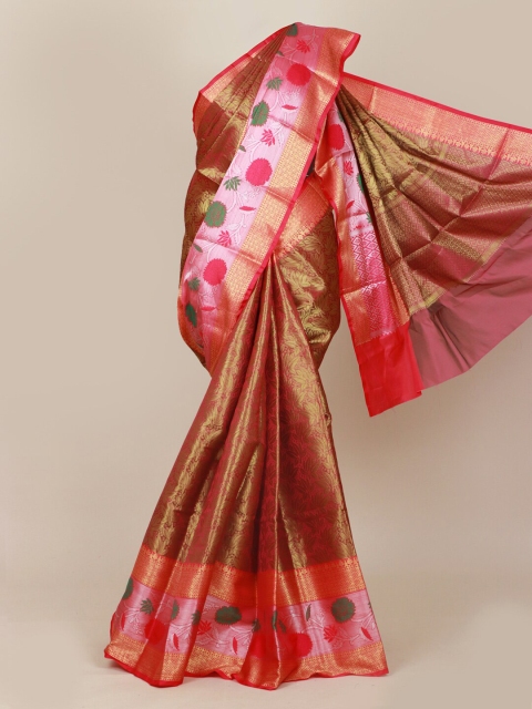 

Pothys Red & Gold-Toned Floral Zari Art Silk Banarasi Saree