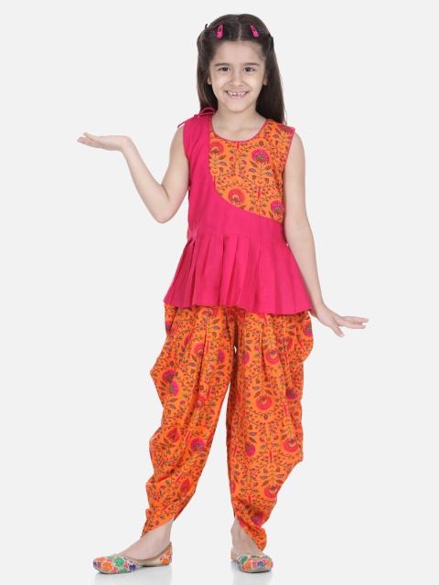 

BownBee Girls Orange & Pink Printed Kurta & Dhoti Pants