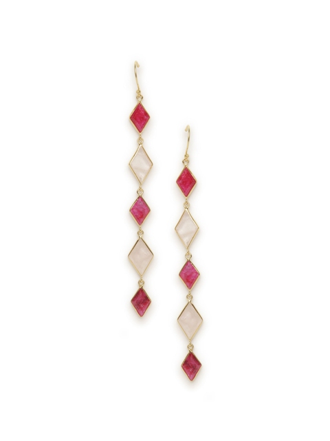 

Fabindia Gold-Toned & Pink Diamond Shaped Drop Earrings
