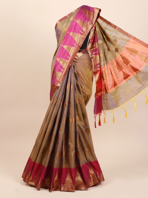 

Pothys Gold-Toned & Pink Woven Design Zari Saree