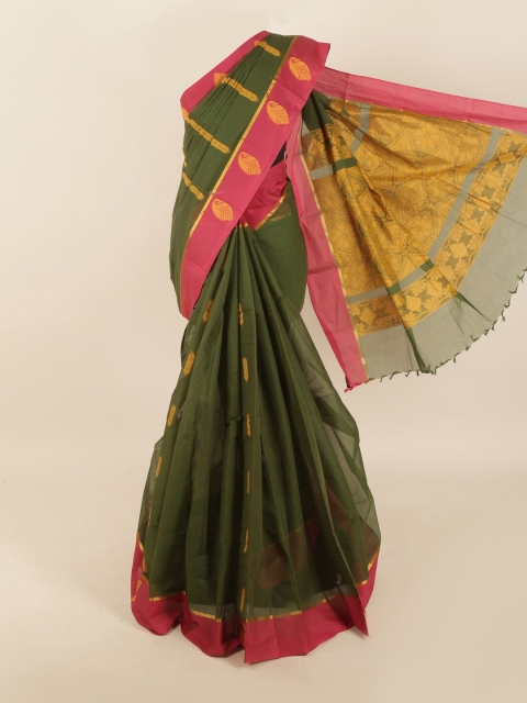 

Pothys Green & Gold-Toned Ethnic Motifs Zari Saree