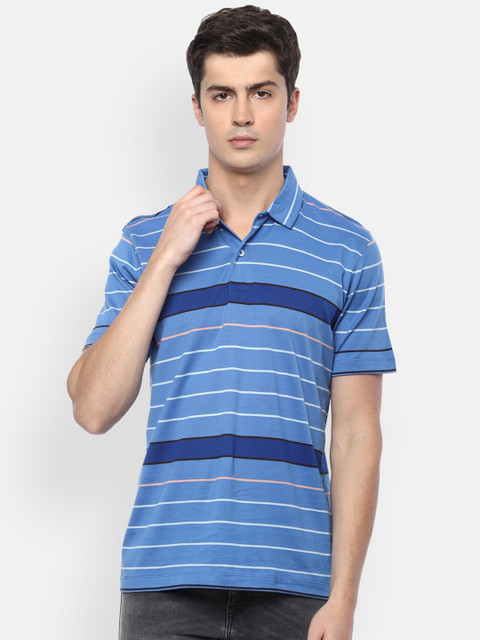 

Van Heusen Men Blue Striped Polo Collar T-shirt