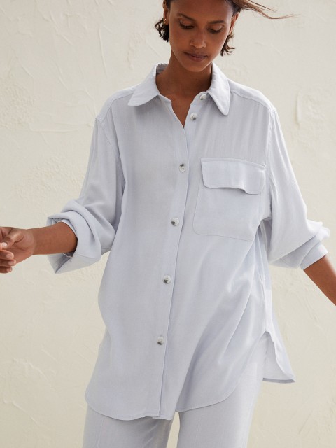 

H&M Women Blue Shirt Jacket