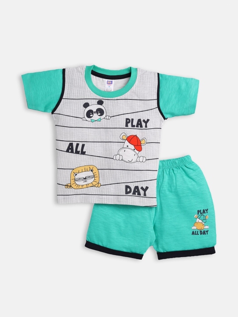 

Nottie Planet Boys Sea Green & Grey Printed T-shirt with Shorts