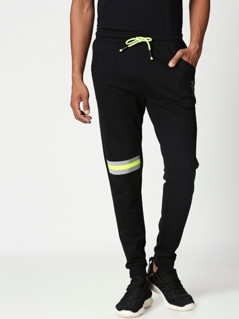 

Bewakoof Men Black & Flouroscent Green Pure Cotton Reflector Joggers