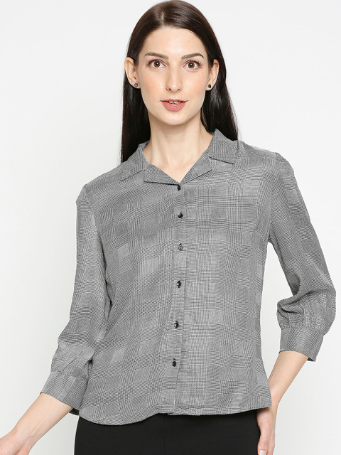 

Kraus Jeans Women Black Self Design Casual Shirt