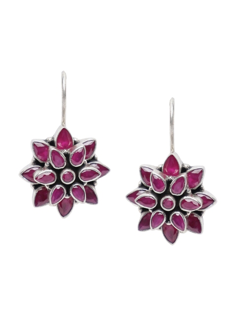 

Fabindia Silver-Toned & Pink Floral Drop Earrings