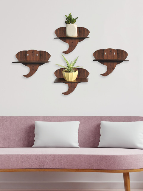 

RANDOM Set Of 4 Brown MDF Elephant Shaped Basic Wall Plant/Flower Shelf