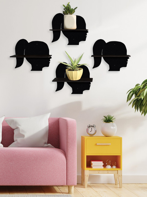 

RANDOM Set Of 4 Black MDF Basic Wall Plant/Flower Shelf