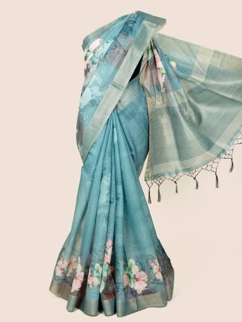 

Pothys Blue & Pink Floral Linen Blend Saree