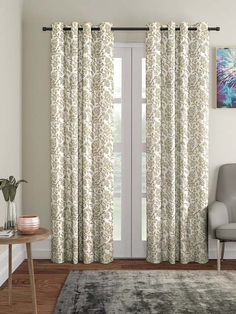 

BLANC9 Beige & Green Set of 2 Floral Long Door Curtain