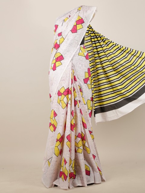 

Pothys Cream-Coloured & Pink Printed Saree