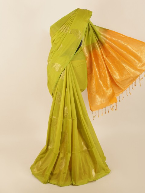 

Pothys Green & Orange Ethnic Motifs Zari Silk Blend Saree