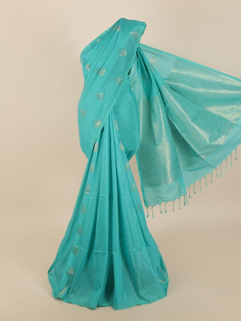 

Pothys Turquoise Blue & Gold-Toned Ethnic Motifs Zari Silk Blend Saree