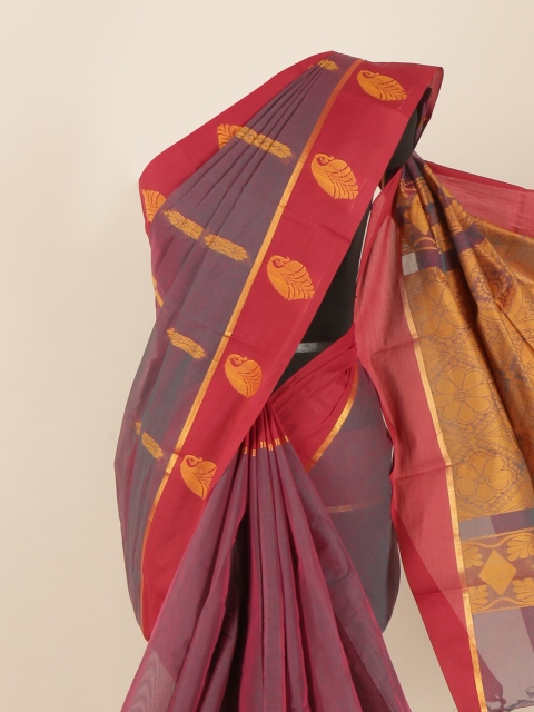 

Pothys Magenta & Gold-Toned Woven Design Zari Saree