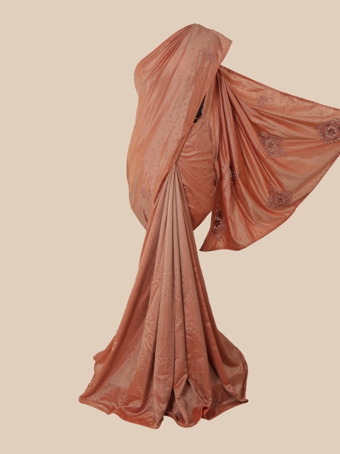Pothys Peach-Coloured Embellished Beads and Stones Art Silk Saree