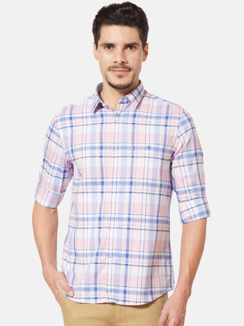 

J Hampstead Men Pink Slim Fit Checked Casual Shirt