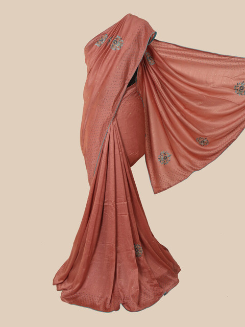 

Pothys Pink & Blue Floral Sequinned Art Silk Saree