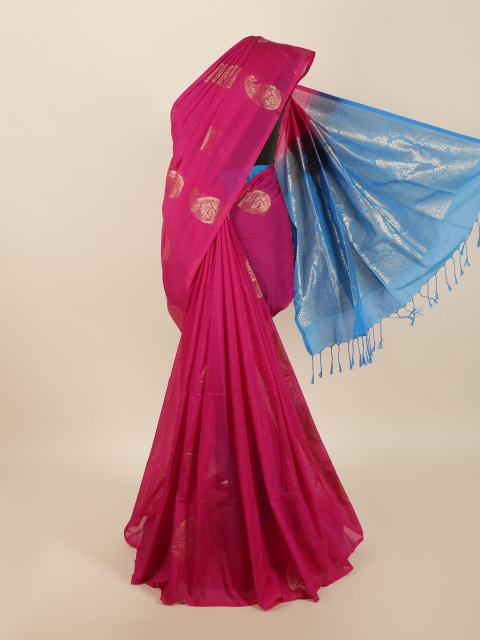 

Pothys Magenta & Blue Ethnic Motifs Zari Silk Blend Saree