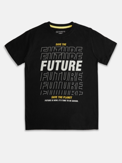 

Pantaloons Junior Boys Black Typography Printed T-shirt