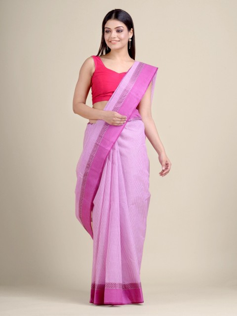 

Charukriti Lavender Striped Pure Cotton Handloom Taant Saree