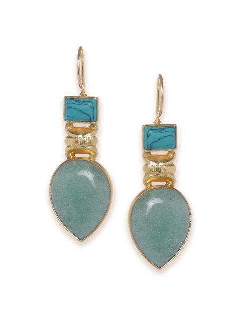 

Fabindia Gold-Toned and Sea Green Contemporary Drop Earrings