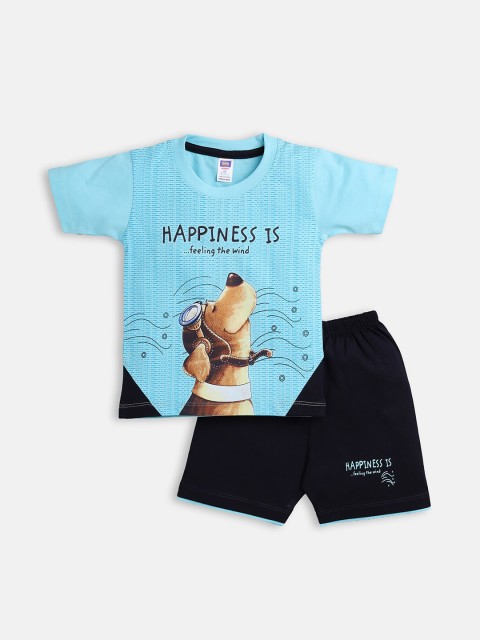 

Nottie Planet Boys Blue & Black Printed T-shirt with Shorts