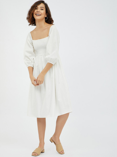 

Femella White A-Line Midi Dress