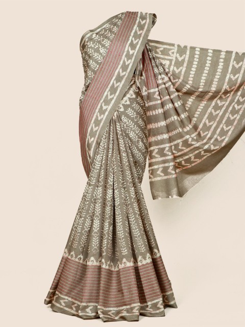 

Pothys Taupe & White Batik Printed Linen Blend Saree