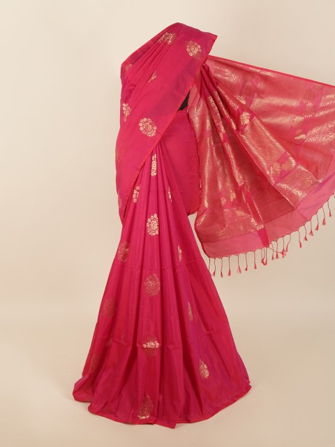 

Pothys Pink & Gold-Toned Floral Zari Silk Blend Saree