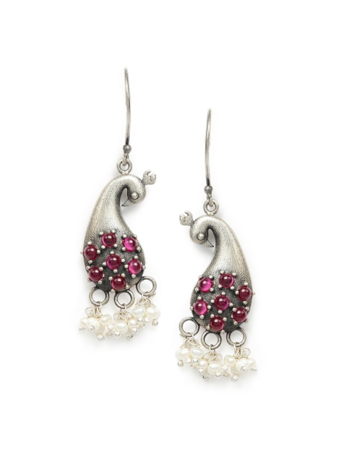 

Fabindia Silver-Toned Peacock Shaped Drop Earrings